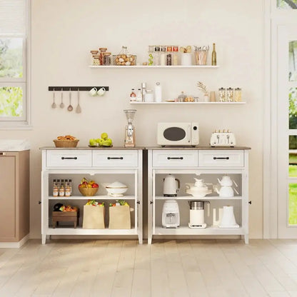 Wooden Kitchen Sideboard Buffet Cabinet  Dual-Door Coffee Bar with 2 Drawers