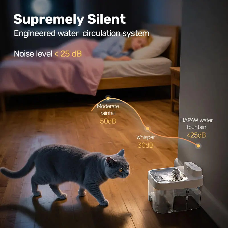 Cat Water Fountain  3L Battery-Powered Dual-Tank Design with Stainless Steel Tray, No Filter Required