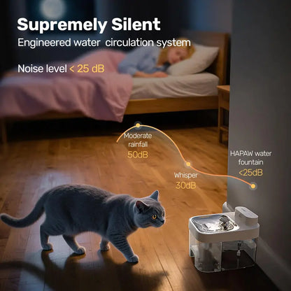 Cat Water Fountain  3L Battery-Powered Dual-Tank Design with Stainless Steel Tray, No Filter Required