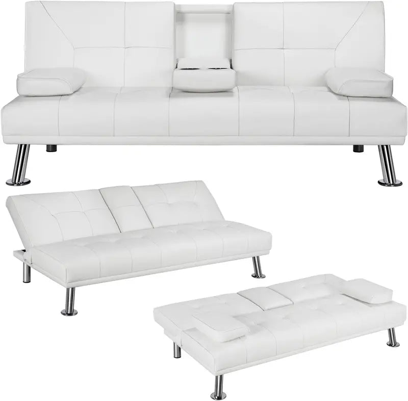 Yaheetech Faux Leather Adjustable Sofa Bed  Reversible Loveseat with 3-Position Recline, 772 lb Capacity, Black