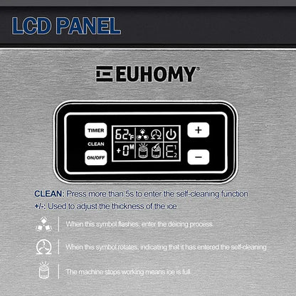 Euhomy Commercial Undercounter Ice Maker  100-Lb/Day Stainless Steel Unit with Dual Water Inlets