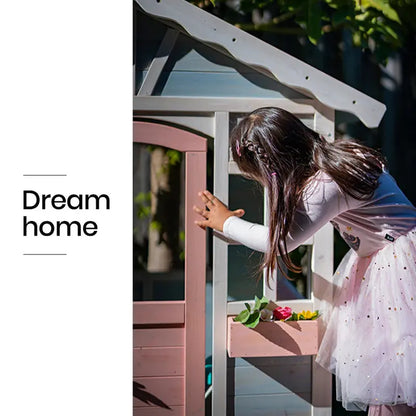 ROVO KIDS DIY Timber Playhouse  Natural-Finish Wooden Cubby House for Backyard Play