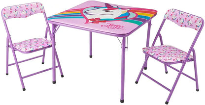 Nickelodeon Jojo Siwa 3 Piece Table & Chair Set with 2 Folding Chairs and 1 Table, Ages 3+, Purple Painted Metal Frame