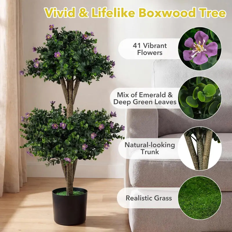 Set of Two 3-Foot Double-Ball Boxwood Topiaries for Porch or Entryway Decoration