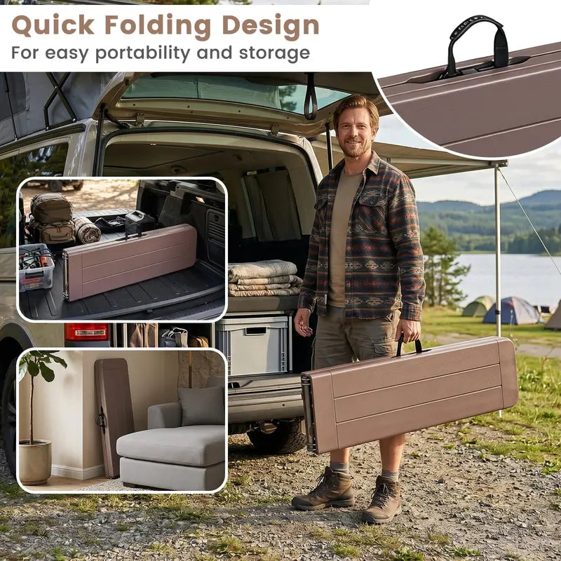 Lightweight Folding Bench  6-Foot Plastic Portable Seat with Carry Handle for Outdoor Use
