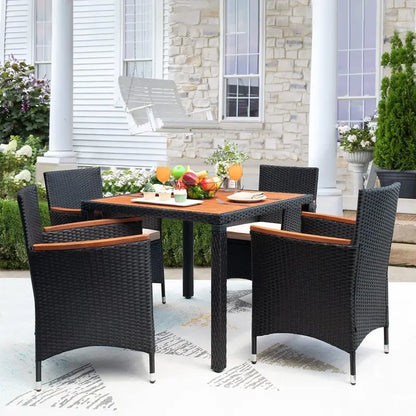 Devoko 7-Piece Acacia Wood & Rattan Patio Dining Set  Outdoor Conversation Furniture with Natural Wood Table Top