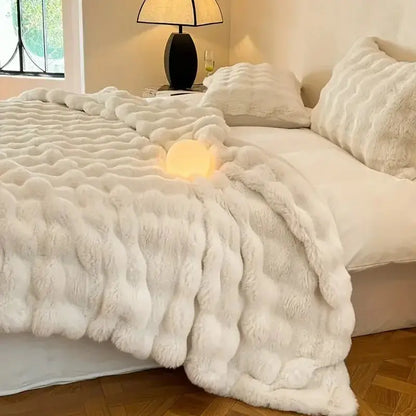 Reversible Textured Throw Blanket  Dual-Sided Bubble-Knit Design