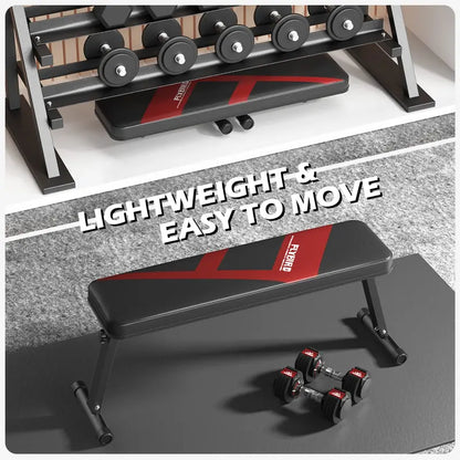 FLYBIRD Foldable Flat Weight Bench, Compact & Durable for Home Gym, Supports 600 lbs, Easy Assembly, Adjustable Foot Caps