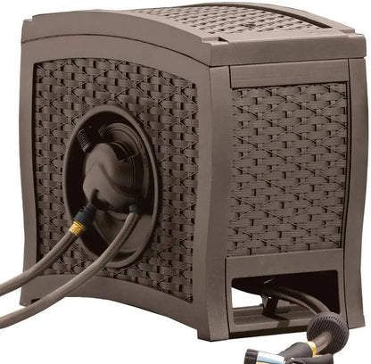 Suncast Aquawinder 125  Hands-Free, Water-Powered Wicker Hose Reel with Portable Lightweight Design