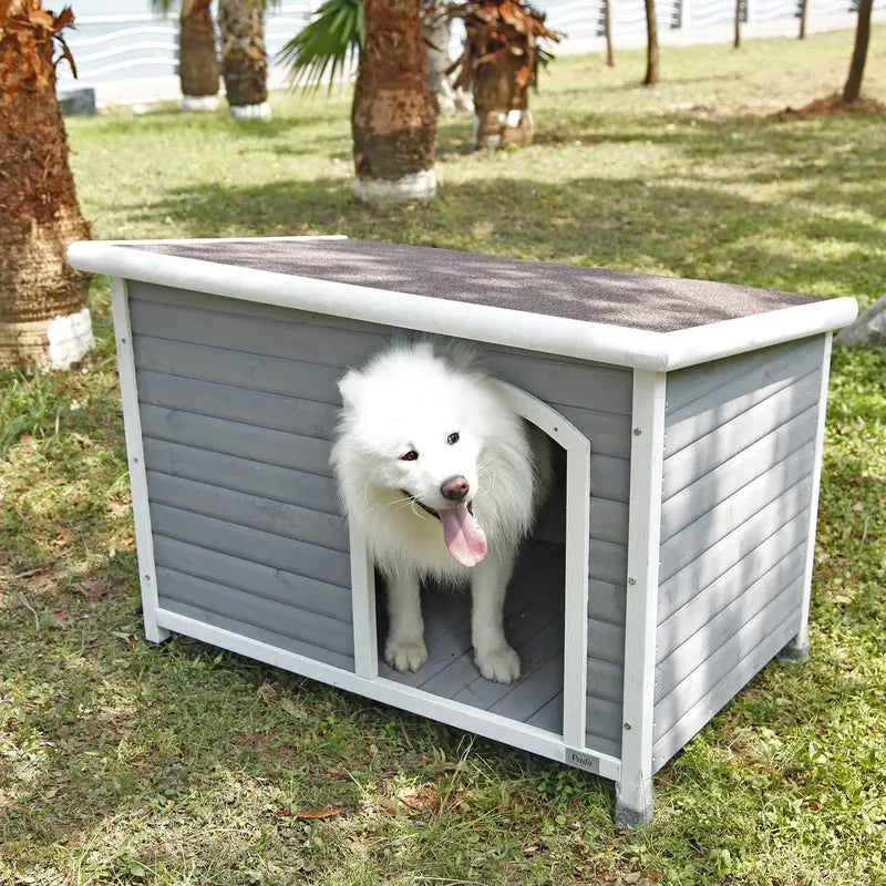 Petsfit Weatherproof Outdoor Dog House, Easy Clean & Assemble, Fits Pets Up to 75 lbs, with Door Flap, 41.3″x25.8″ Interior