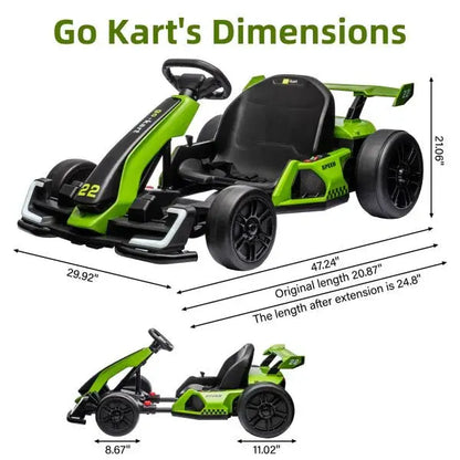 24V Electric Go-Kart for Teens — 300W Motor, Drift Mode, EVA Tires, Adjustable Frame