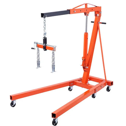 2-Ton Folding Hydraulic Engine Hoist  4400 LB Capacity, Cherry Picker Crane with Leveling Feature