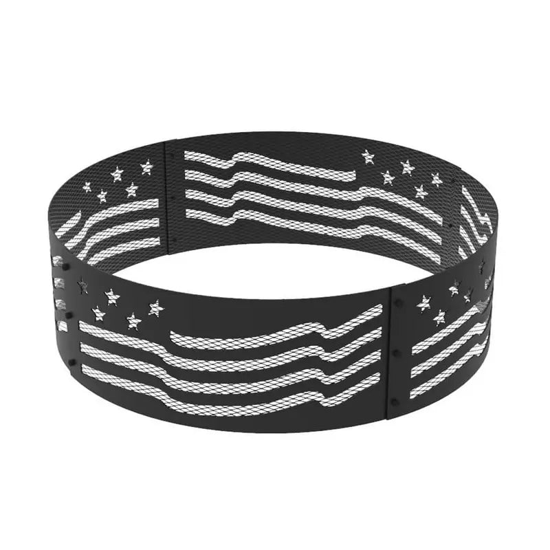 BLUE SKY OUTDOOR LIVING Decorative 36 in. x 12 in. Round Steel Wood Fire Pit Ring  Stars and Stripes FR361208SAB