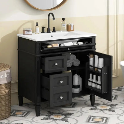 Modern 36-Inch Freestanding Bathroom Vanity  Single Undermount Sink, Soft-Close Drawers, Tip-Out Shelf, Solid Wood Frame