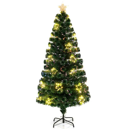 6-Foot Pre-Lit Fiber Optic Christmas Tree  Decorative Lighted Tree with Top Star, 230 Branch Tips & Metal Stand