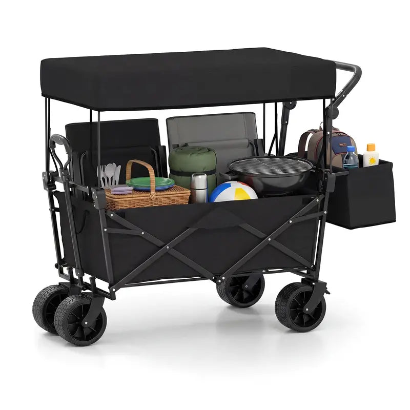 Collapsible Canopy Wagon with Height-Adjustable Handles and Removable Storage Bag