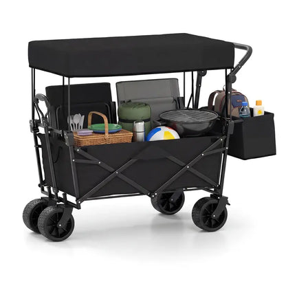 Collapsible Canopy Wagon with Height-Adjustable Handles and Removable Storage Bag
