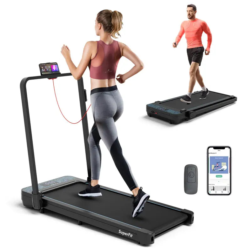 Dual-Function Folding Treadmill  300 LB Capacity Walking Pad with Handlebar, Remote & App Control, Under-Desk Design
