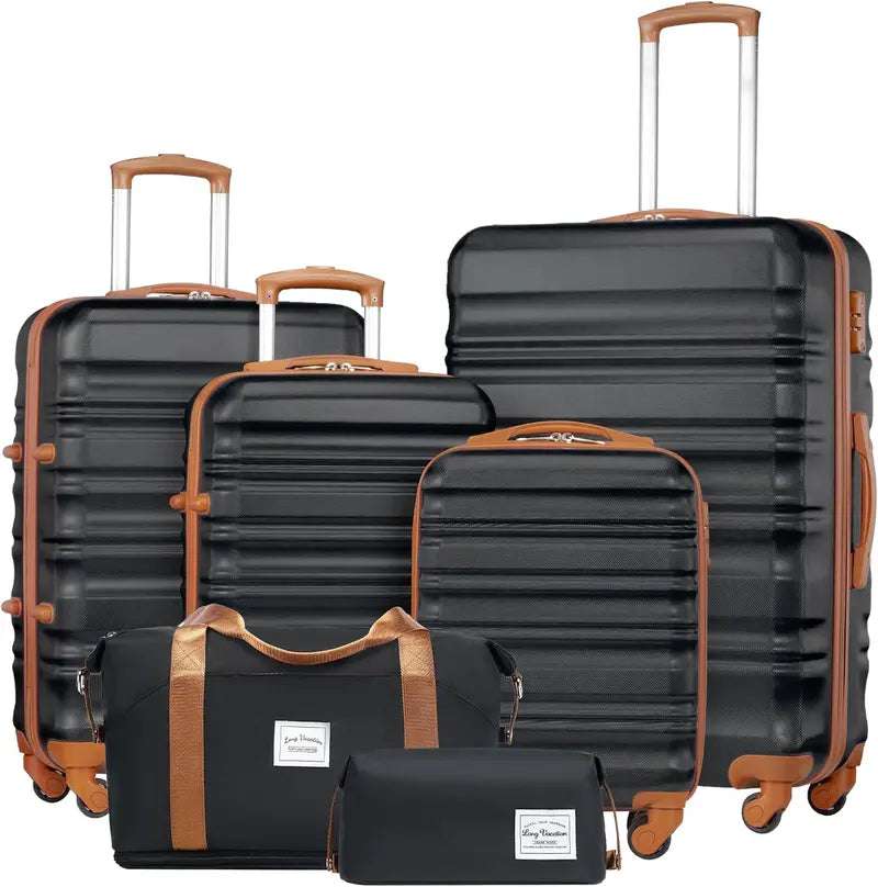 LONG VACATION 6-Piece ABS+PC Hardshell Luggage Set with Spinner Wheels and Carry-On Suitcase