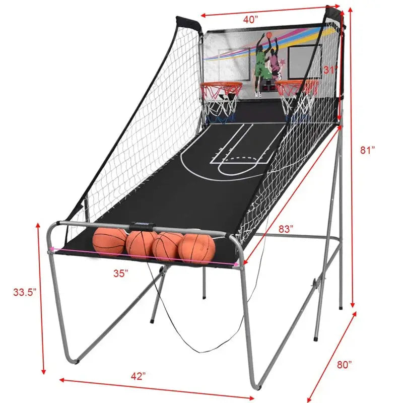 Foldable Indoor Basketball Arcade Game  Electronic Double-Shot LED Scorer with Four Balls