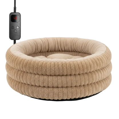 Adjustable-Warmth Donut-Style Pet Bed with Removable Heating Pad