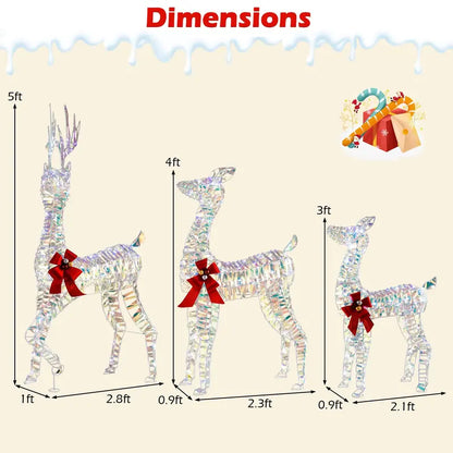 Three-Piece Lighted Reindeer Family — Large-Scale Outdoor Christmas Decor with Integrated LED Lighting and Bows
