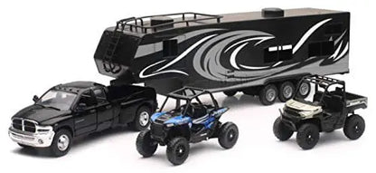 NEW-RAY  37046  REPLICA TRUCK/TOY HAULER/UTVS RAM DUALLY/TRAILER/POL UTV