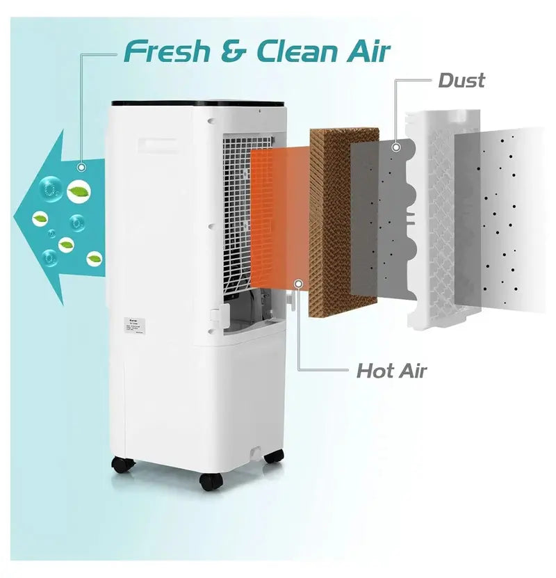 Portable Evaporative Air Cooler with LED Display, 12L Tank, 4 Ice Packs & 7.5-Hour Timer  Bladeless Design for Bedrooms and Living Spaces