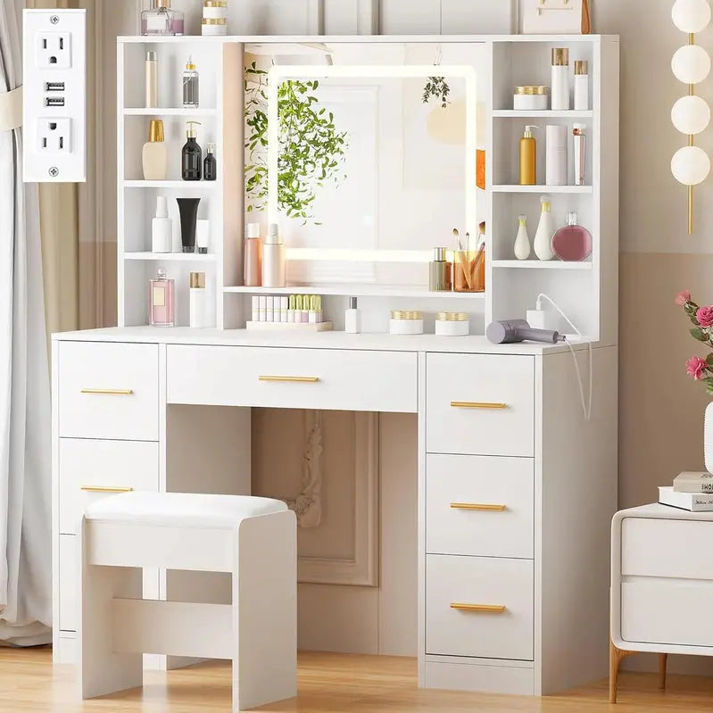 ANWBROAD Lighted Makeup Vanity Desk  39.4-Inch LED Mirror Table, Designed for Teens and Young Adults