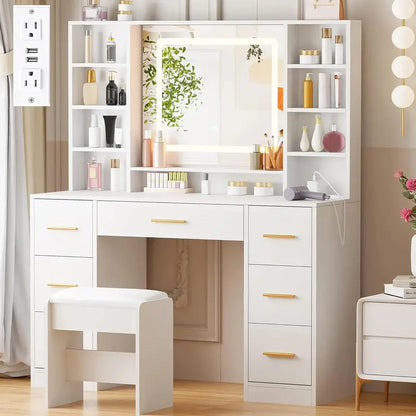 ANWBROAD Lighted Makeup Vanity Desk  39.4-Inch LED Mirror Table, Designed for Teens and Young Adults