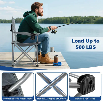 All-Terrain Outdoor Folding Chair  500 lb Capacity with Built-In Cooler Pouch & Cup Holder