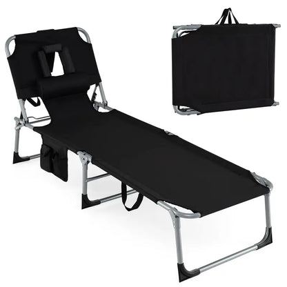 Adjustable Beach Lounge Chair  Folding Sun Lounger with 4-Position Reclining Backrest