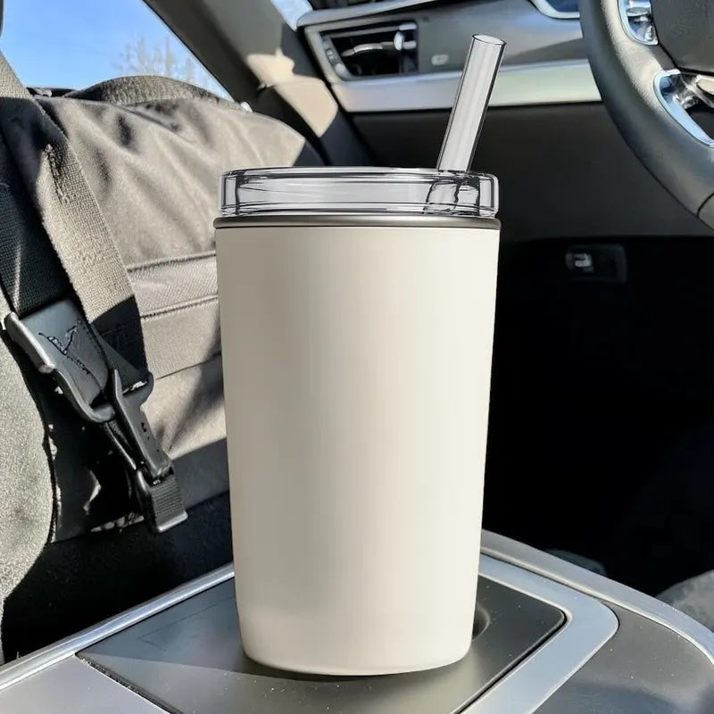 Gavon 40oz Vacuum-Insulated Stainless Steel Tumbler  Cream White Travel Mug with Handle & Straw