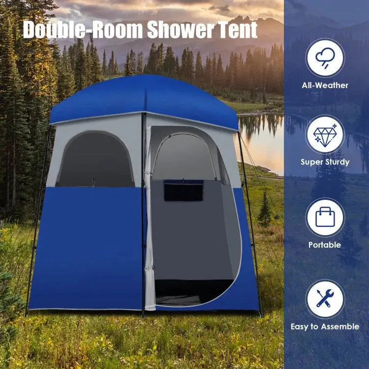 Heavy-Duty Double-Room Camping Shower & Toilet Tent with Integrated Storage Bag