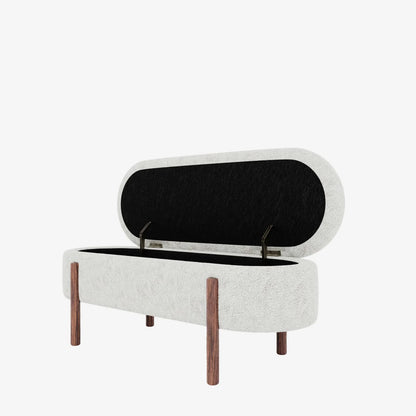 Marianne   Banc coffre de rangement en tissu boucl  cr me