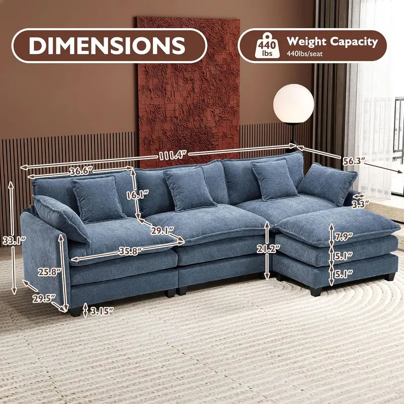 ihanherry 146-Inch Modern U-Shaped Modular Cloud Sofa  Customizable Layout