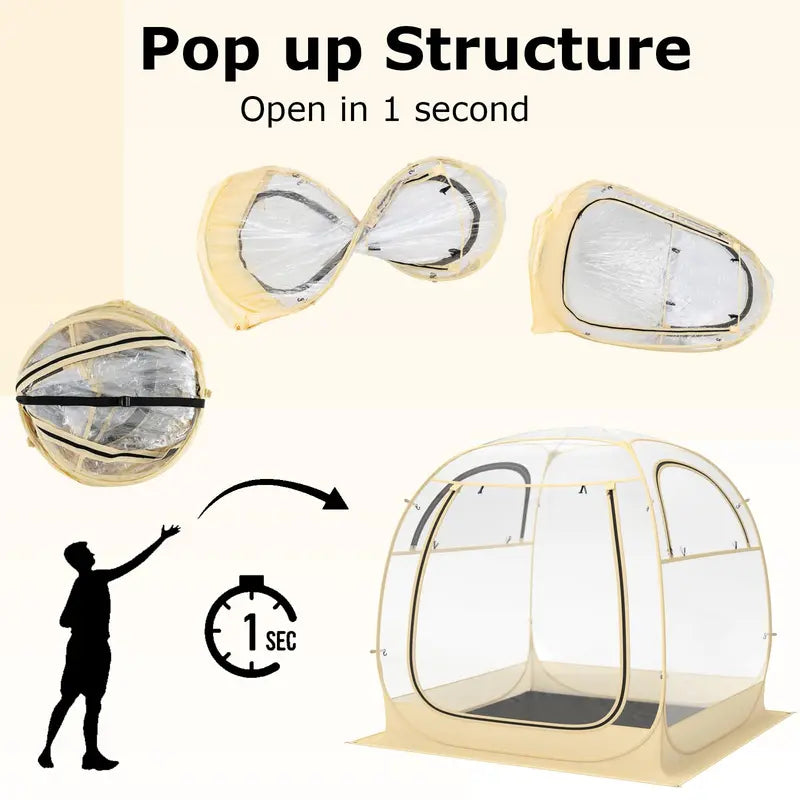 All-in-One Pop-Up Sports Tent  4.2 ft x 4.2 ft Weatherproof Pod with Stakes, Sandbag, Floor Mat & Wind Rope
