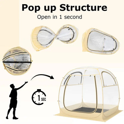All-in-One Pop-Up Sports Tent  4.2 ft x 4.2 ft Weatherproof Pod with Stakes, Sandbag, Floor Mat & Wind Rope