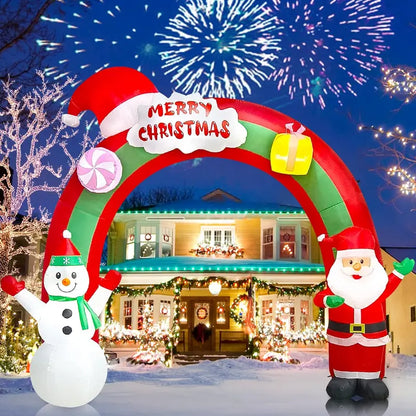 EBANKU 9FT Christmas Inflatable Santa Claus & Snowman Archway with LEDs, Vinyl Holiday Decor for Indoor/Outdoor Use