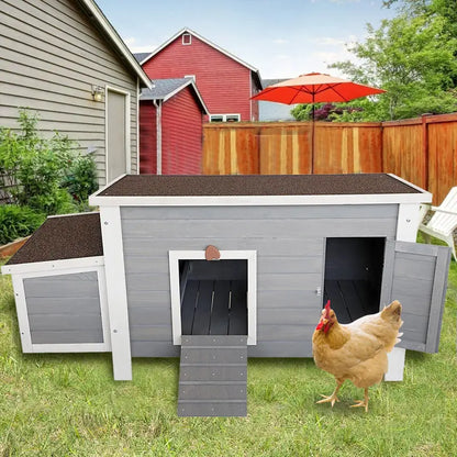 Petsfit Wooden Chicken Coop with Nesting Box,Weatherproof Poultry Cage, Rabbit Hutch Gray