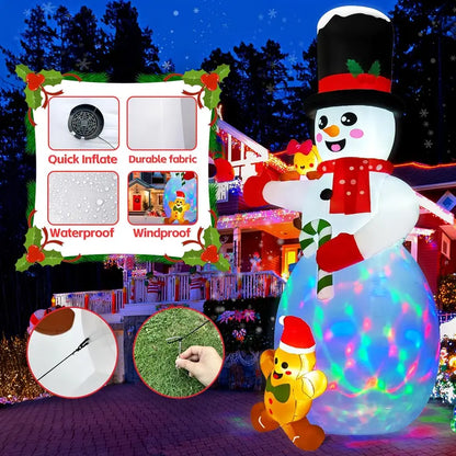 AerWo 14FT Christmas Inflatable Snowman with Gingerbread Men & LEDs for Outdoor Holiday Decor