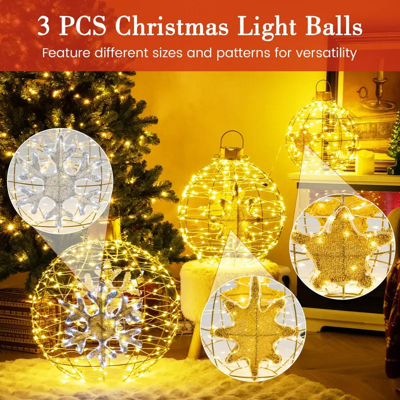 Three Pre-Lit Hanging or Ground Lantern Balls — 732 Bright LEDs, Includes Zip Ties and Stakes
