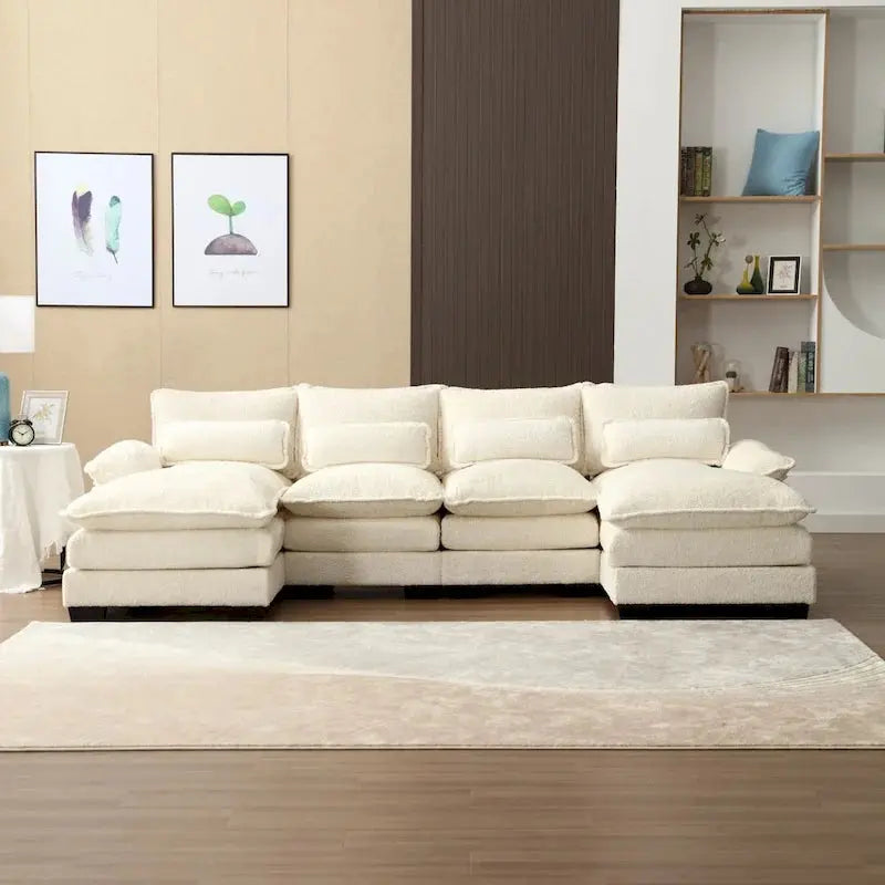 Cloud-Chenille U-Shaped Sectional Sofa  Modern Modular Sleeper Couch with Double Chaise and Bouclé Fabric Options