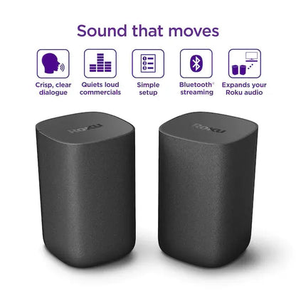 Roku Wireless Smart Speakers  2-Pack, 80-Watt Indoor Portable Audio System