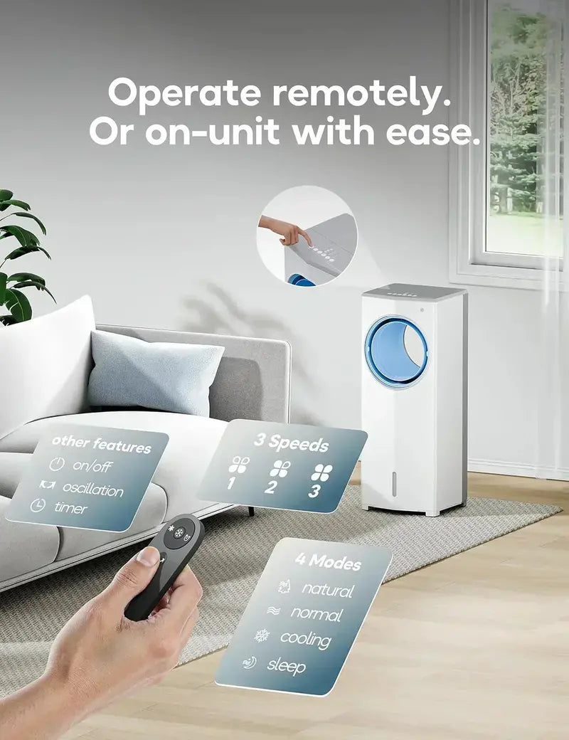 Windowless Evaporative Air Cooler  26.3-Inch Portable Room Cooler for No-Window Spaces