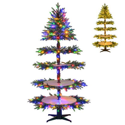 6.4-Foot Pre-Lit Artificial Christmas Tree with 360° Rotating Base