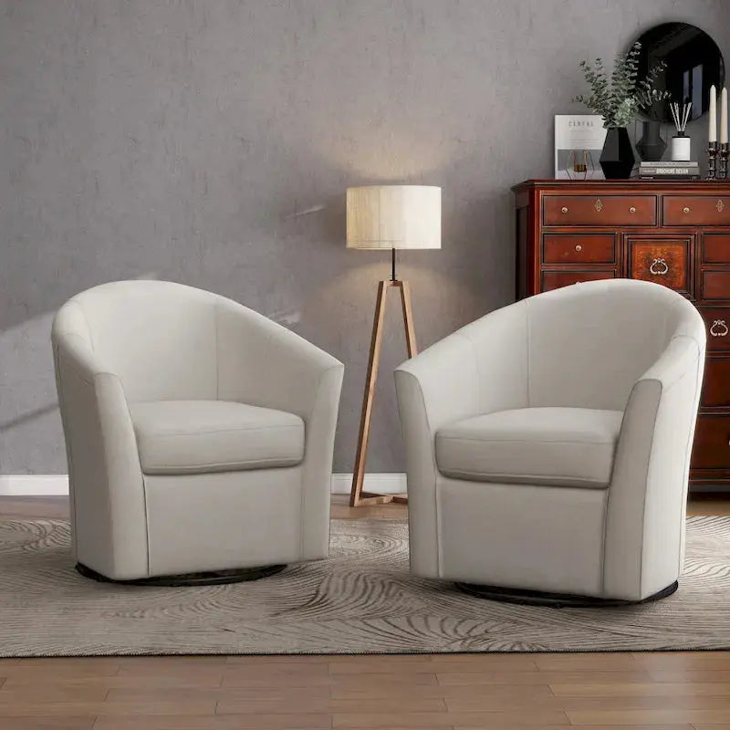 Set of 2 Modern Swivel Barrel Chairs  Upholstered Living Room Accent Seating with 360-Degree Rotation