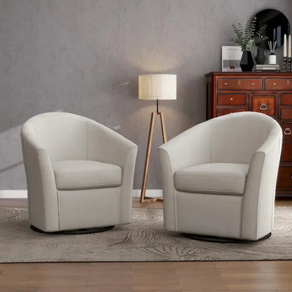 Set of 2 Modern Swivel Barrel Chairs  Upholstered Living Room Accent Seating with 360-Degree Rotation