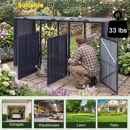 7.8 ft x 2.6 ft Triple-Bin Outdoor Trash Enclosure  Flip-Lid Metal Garbage Shed