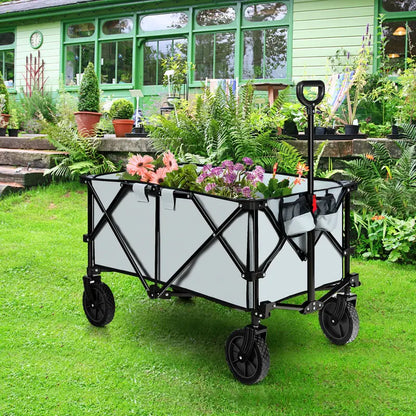 Collapsible Utility Wagon  Folding Cart with All-Terrain Wheels, Telescoping Handle, and Included Cover Bag
